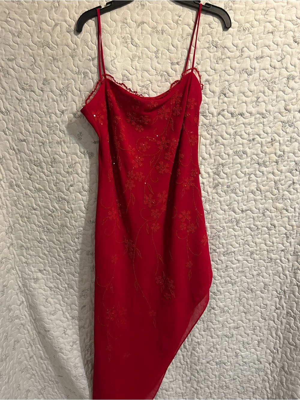 VINTAGE Red Beaded Asymmetrical Slip Dress New with tags #datenight